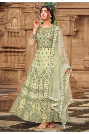 Pista green net long anarkali suit 2021