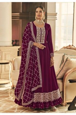 Purple georgette readymade long anarkali suit 148335