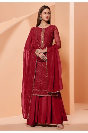 Red georgette palazzo suit 4026