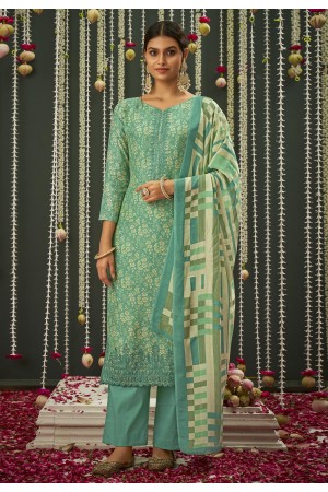 Sea green cotton silk palazzo suit 3720