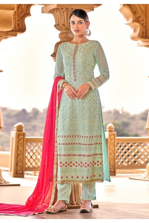 Sea green viscose georgette pant style suit 10104 Sea green viscose georgette pant style suit 10104