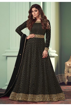 Shamita shetty black georgette abaya style anarkali suit 8529E