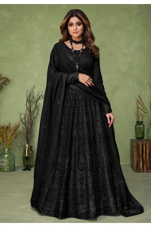 Shamita shetty black georgette abaya style anarkali suit 9148