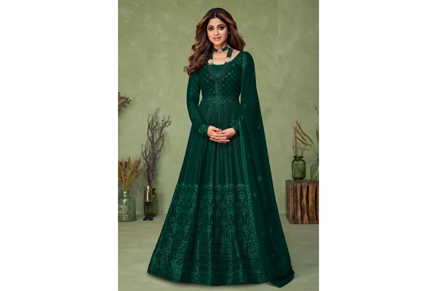 Superb Green Shamita Shetty Embroidered Georgette Anarkali Suit main image 1