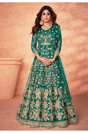 Shamita shetty green net abaya style anarkali suit 9184