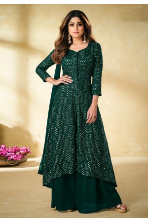 Shamita shetty green sequins work palazzo suit 9176