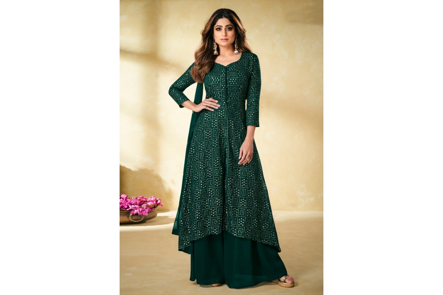Shamita Shetty Solid Emerald Green Co-ord Set