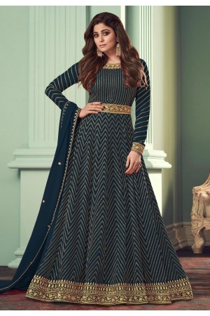 Shamita shetty navy blue georgette abaya style anarkali suit 8529A