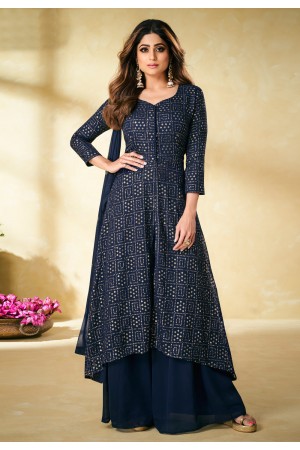 Shamita shetty navy blue sequins work salwar kameez 9175