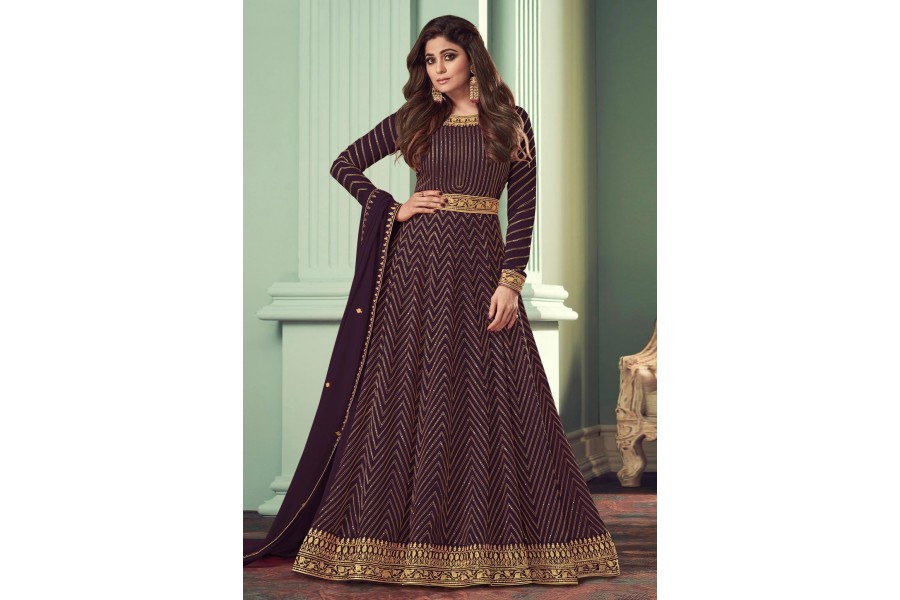 Shamita Shetty Festive Luminous Purple Silk Anarkali Suit