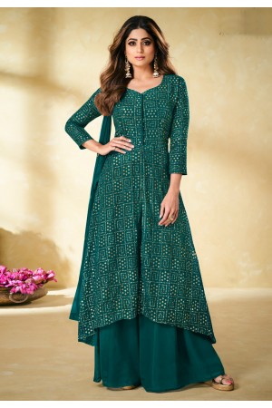 Shamita shetty teal sequins work palazzo suit 9178