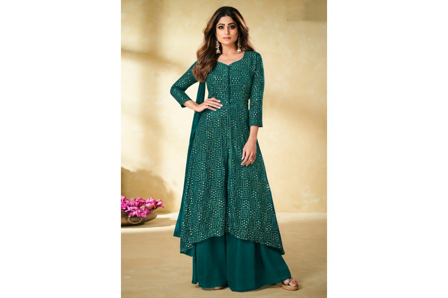 Stupendous Plum Shamita Shetty Georgette Palazzo Suit