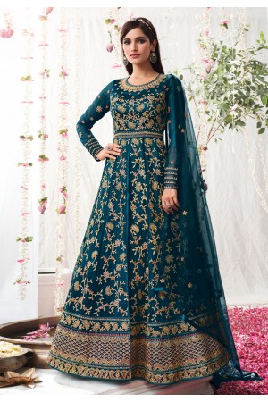 Teal net abaya style anarkali suit 5307