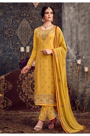 Yellow georgette pant style suit 148074