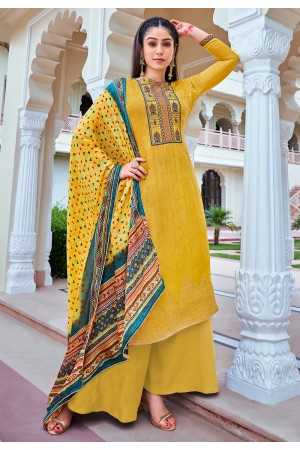 Yellow silk jacquard kameez with palazzo 3202