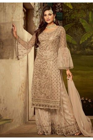 beige net palazzo suit with frill sleeve 61006