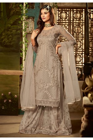 gray net embroidered palazzo suit 61002