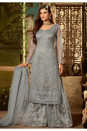 gray net kameez with palazzo 61003