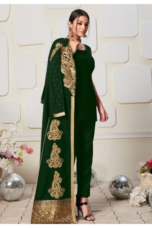 green faux georgette center slit anarkali suit 8003