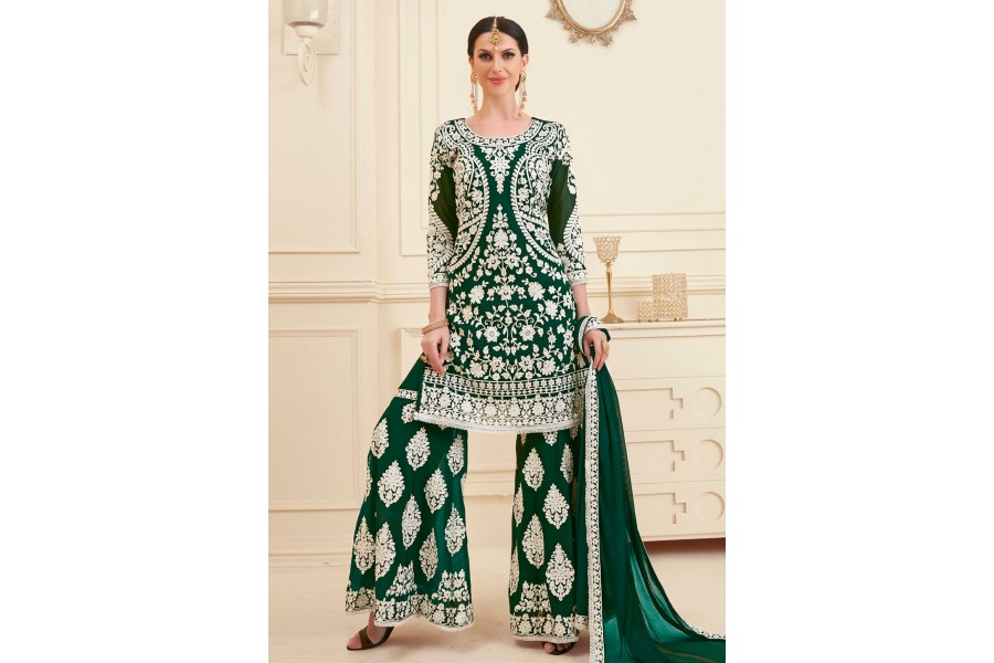 Neon Green Georgette Sharara Suit-Clearance main image 1