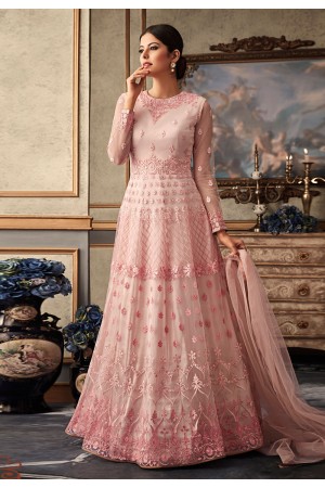 light pink net long anarkali suit 15034