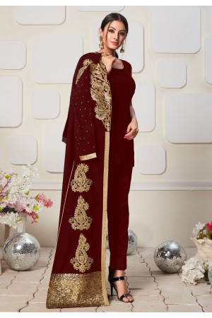 maroon faux georgette center slit anarkali suit 8002