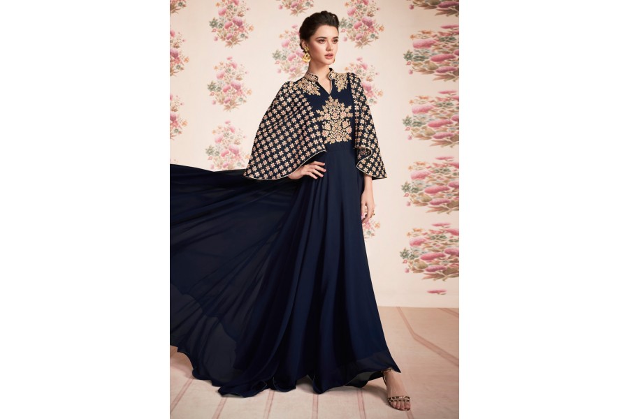 Navy Blue Faux Georgette Pant Anarkali