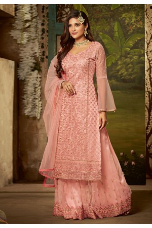 peach net kameez with palazzo 61005