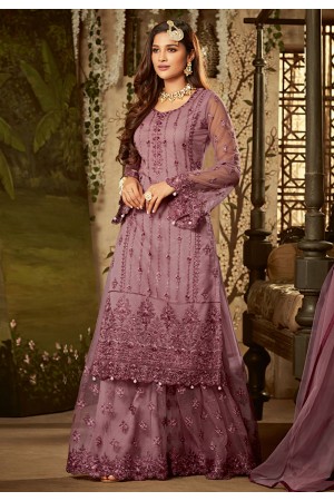 pink net embroidered palazzo suit 61001