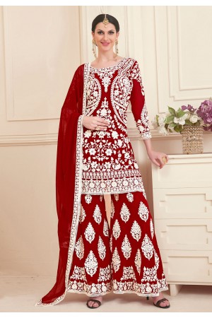 red georgette sharara style suit 28003