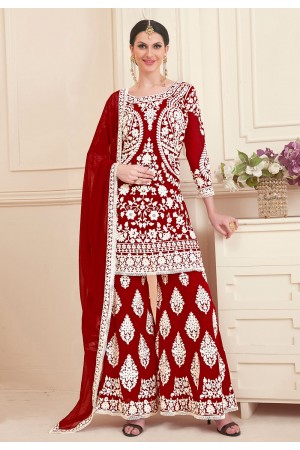 red georgette sharara style suit 28003