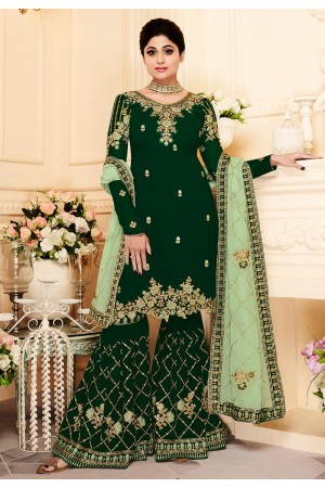 shamita shetty green georgette pakistani style suit 8170