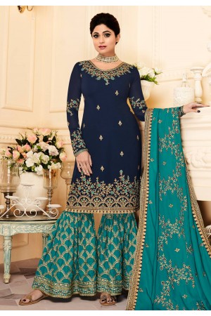 shamita shetty navy blue georgette bollywood suit 8168