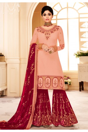 shamita shetty peach georgette sharara style suit 8167