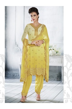 Yellow color shaded georgette wedding wear salwar kameez