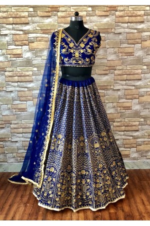 Bollywood Lakme fashion mulberry silk royal blue lehenga