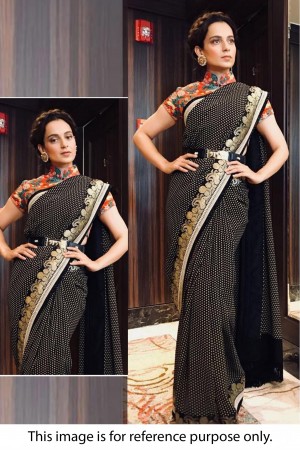 Bollywood Sabyasachi Inspired Kangana Ranautt Black Georgette saree