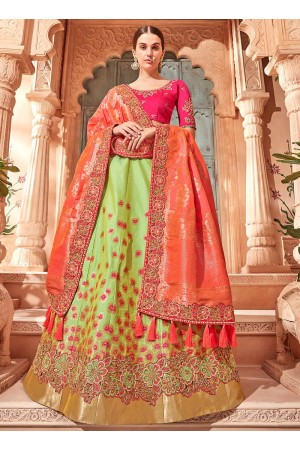 Lemon green Banarasi silk wedding lehenga choli