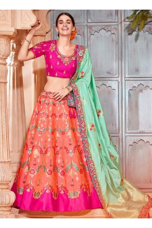 Peach and pink Banarasi silk wedding lehenga choli