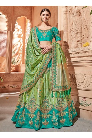 Pista green Banarasi silk wedding lehenga choli