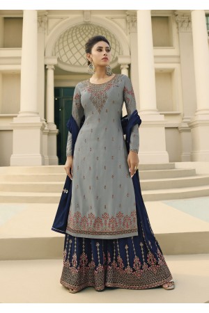 Grey and Navy blue chinon Indian Palazzo wedding suit