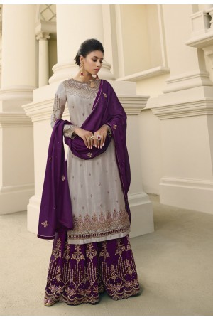 Lilac and purple chinon Indian Palazzo wedding suit