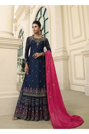 Navy blue and pink chinon Indian Palazzo wedding suit