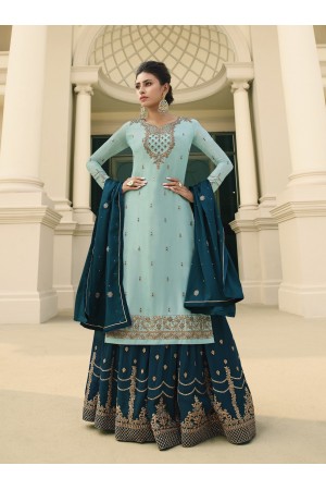 Seablue and teal green chinon Indian Palazzo wedding suit