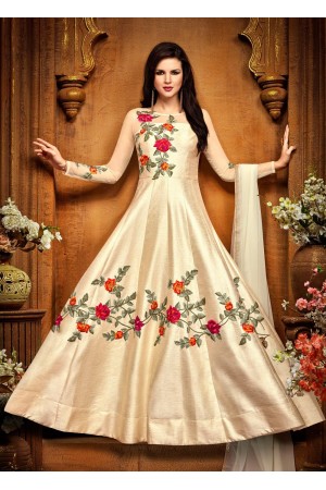 Cream silk party wear anarkali 2489