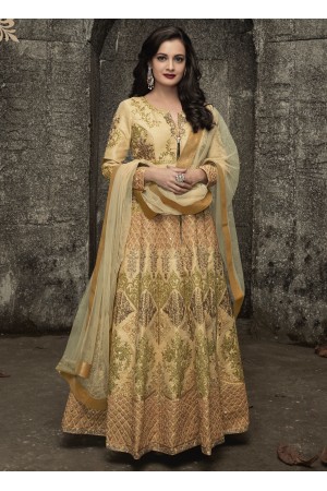 Dia mirza cream mulberry silk party wear anarkali 1005