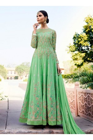 Green georgette party anarkali suit 11009