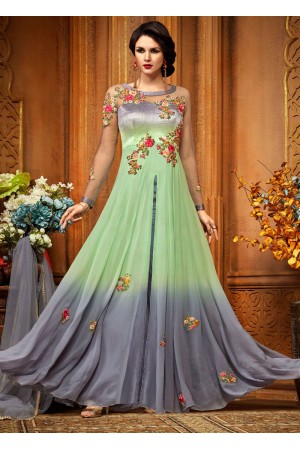 Green georgette party wear anarkali 2488