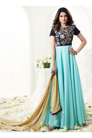 Jennifer Winget blue georgette anarkali suit 1114