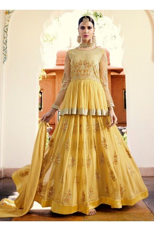 Light yellow georgette party wear anarkali 11002